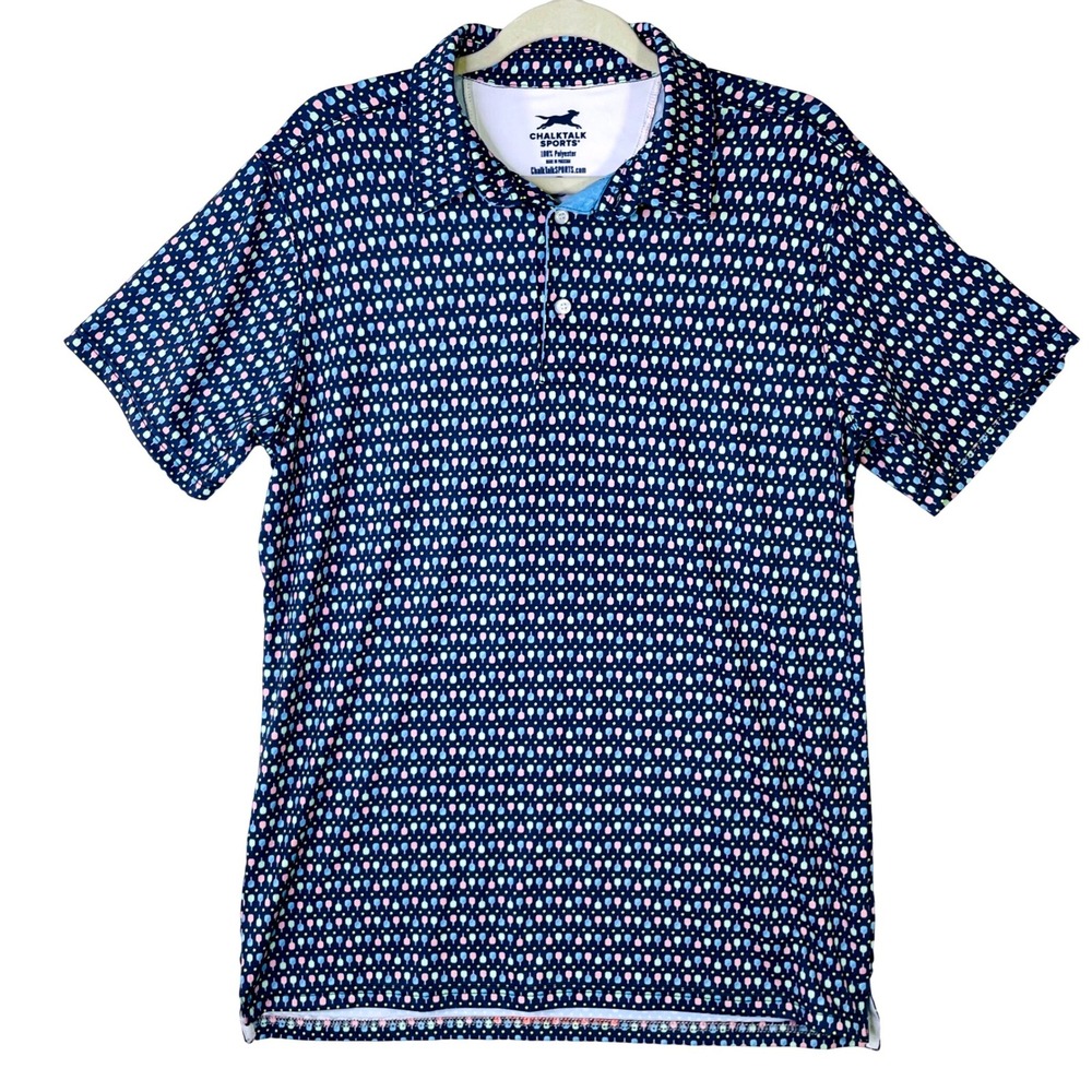 ChalkTalk Sports Mens Pickleball Paddle Print Polo Shirt Navy Blue Size Medium